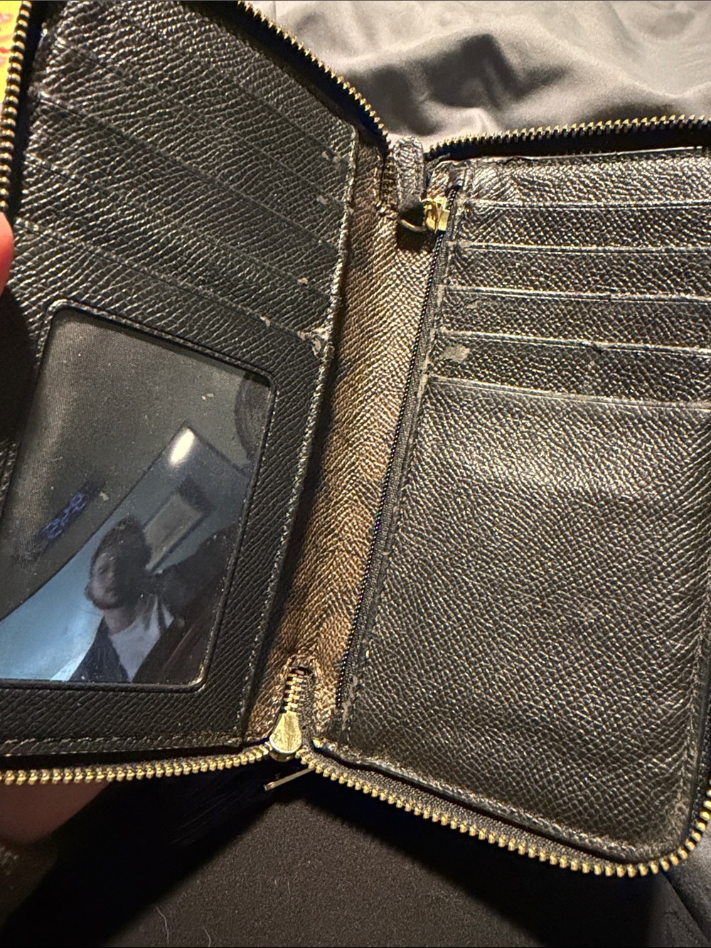 COACH Black Pebbled Leather Zip Wallet with Gold Logo - Picture 7 of 10